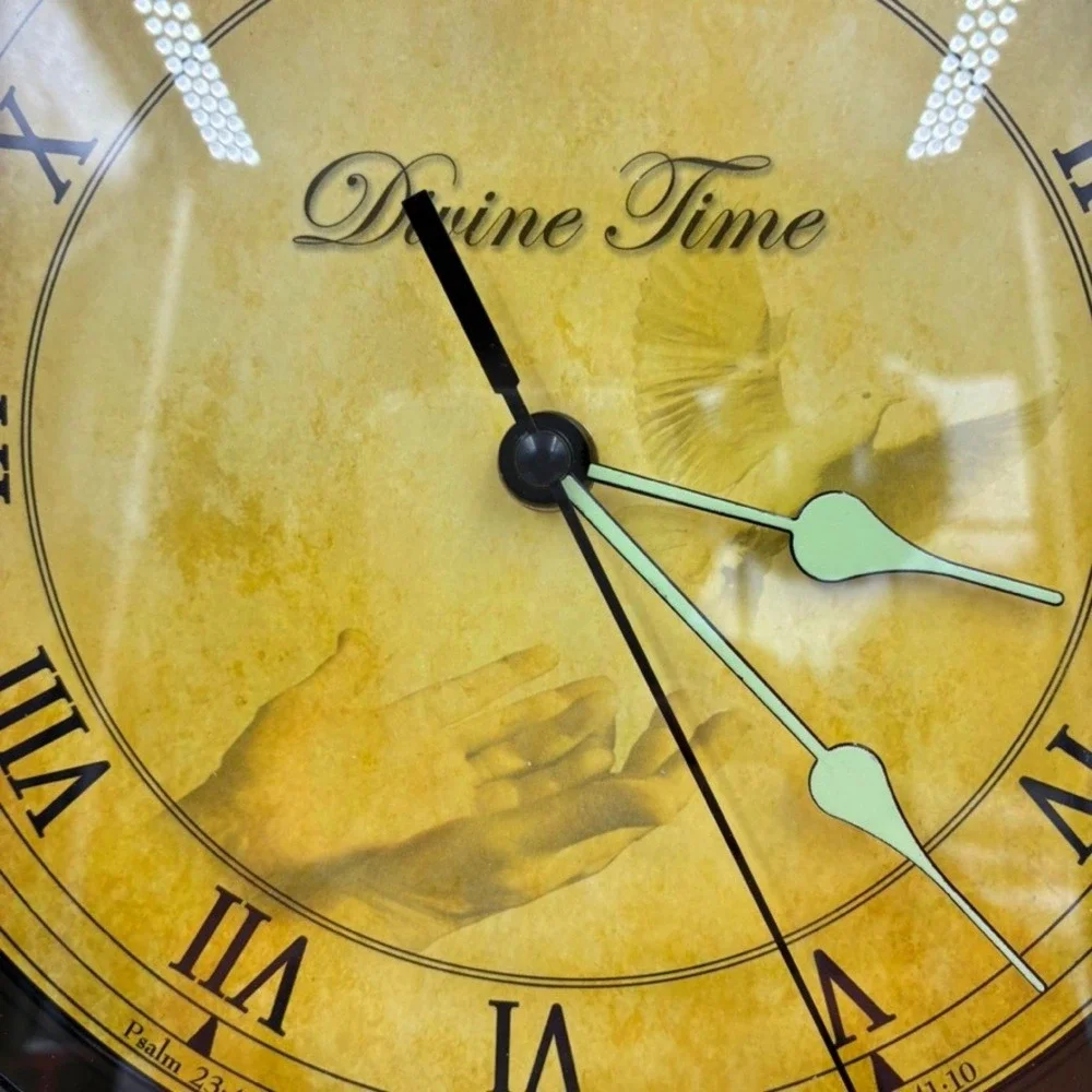 Divine Time Religious Wall Clock‎ Bible Verses Roman Numerals Dark Brown Frame
